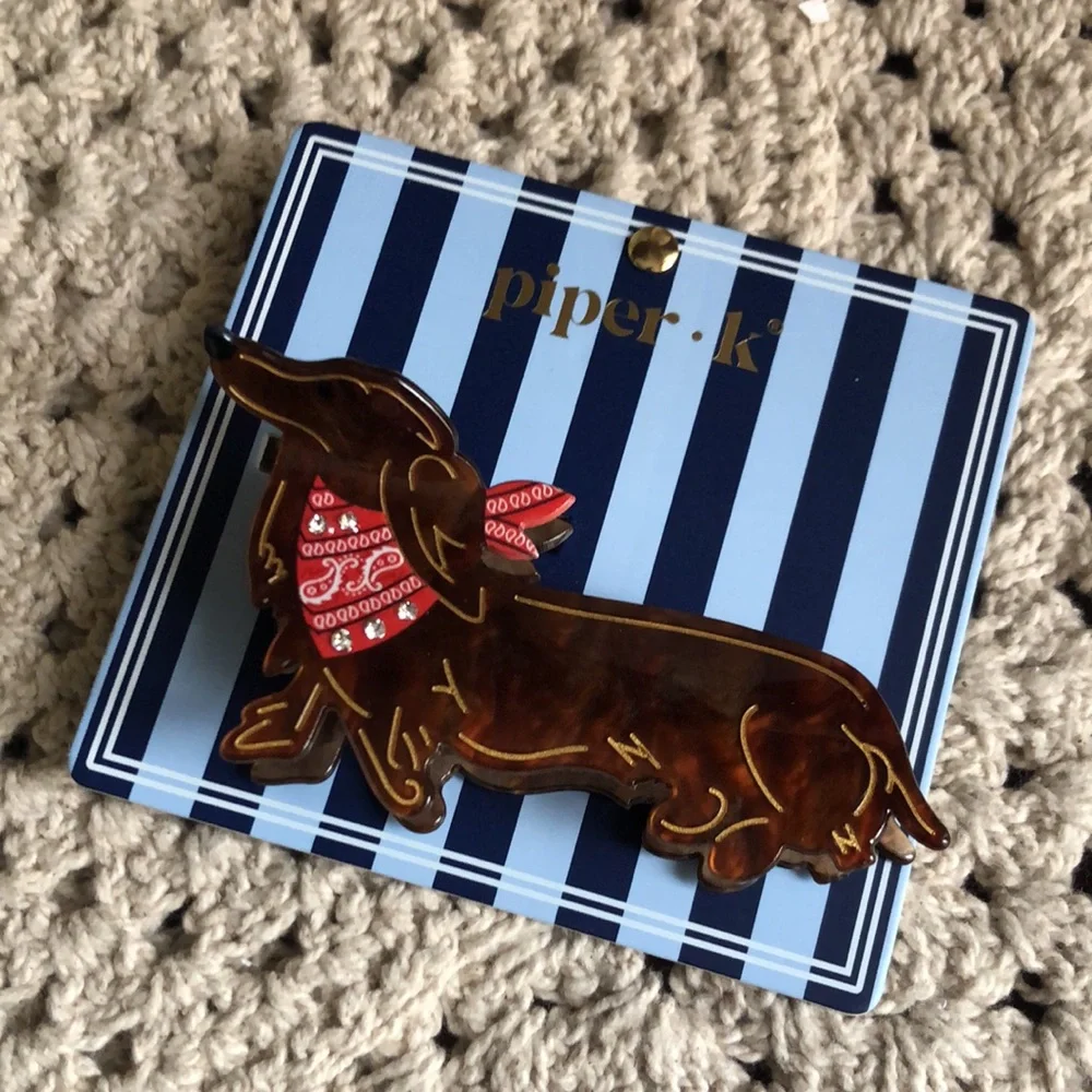 Piper K Brown Dachshund Hair Claw Clip with Red Bandana